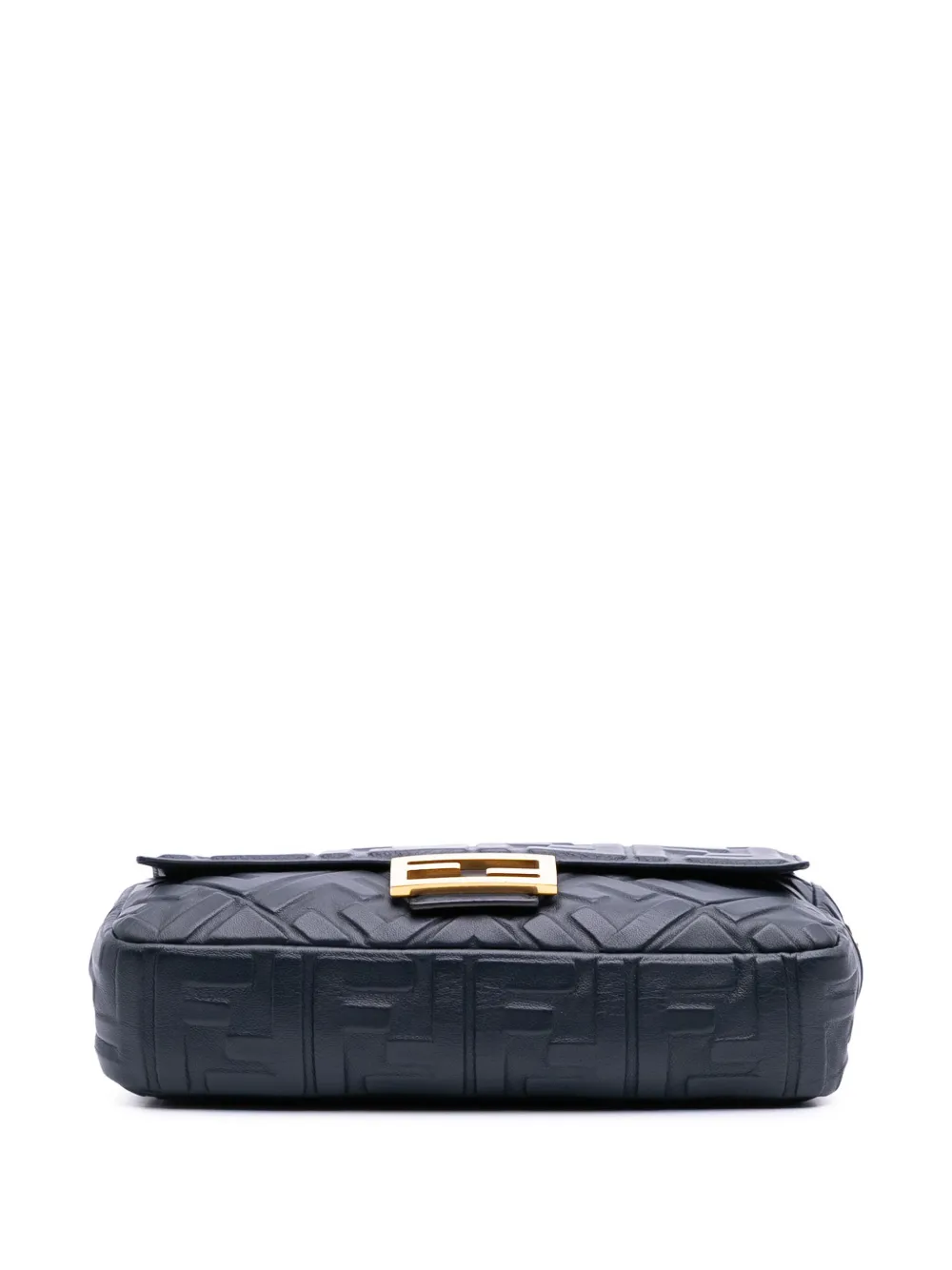 Pre-owned Fendi 2010-2024 Zucca Embossed Leather Baguette Satchel In Black