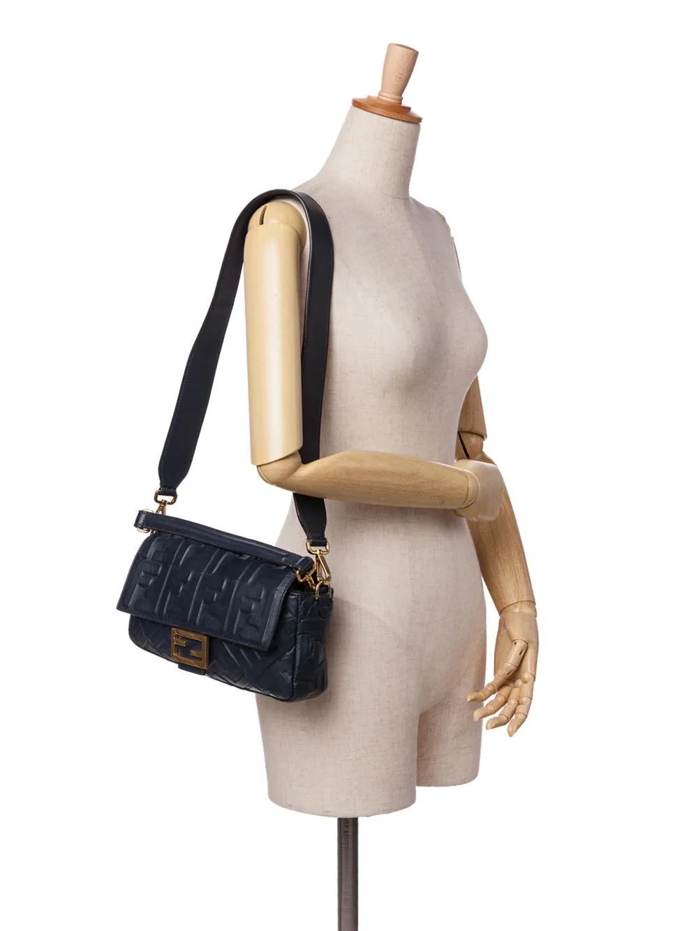 Pre-owned Fendi 2010-2024 Zucca Embossed Leather Baguette Satchel In Black