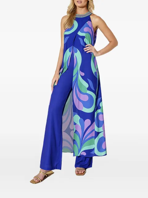Allure beaded-neckline print dress