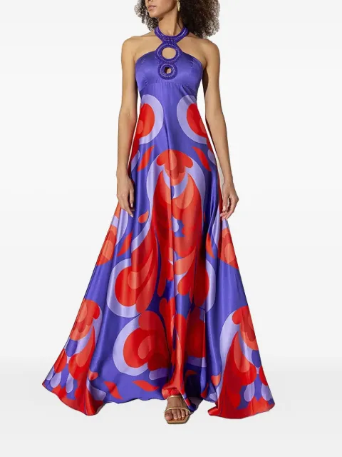Allure beaded-neckline print maxi dress