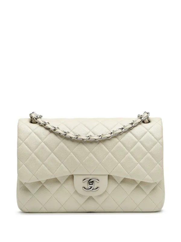 CHANEL Pre-Owned 2014-2015 Jumbo Classic Caviar Double Flap Shoulder Bag  White FARFETCH ID