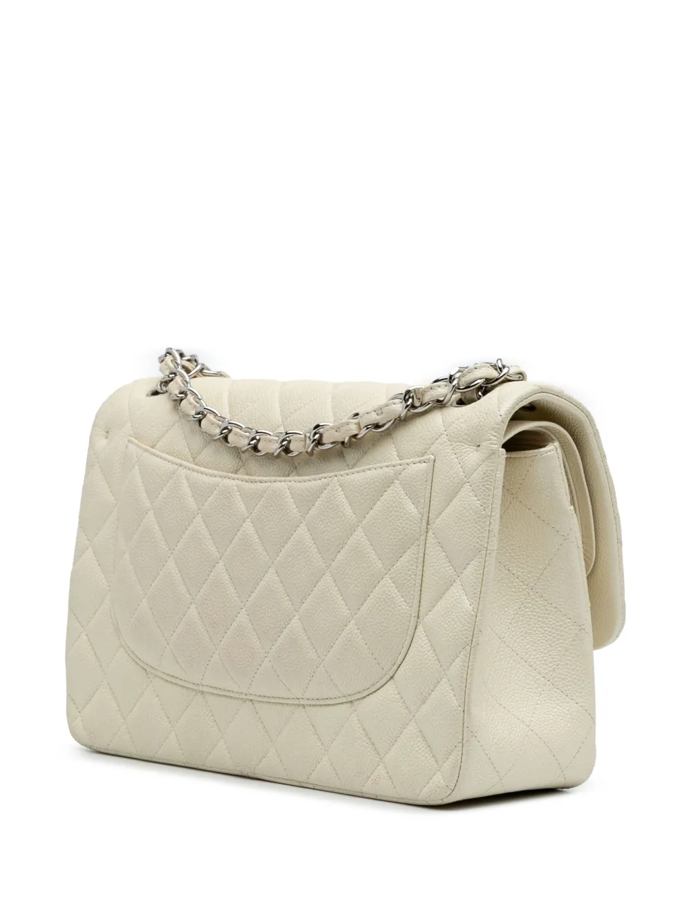 Pre-owned Chanel 2014-2015 Jumbo Classic Caviar Double Flap Shoulder Bag In White