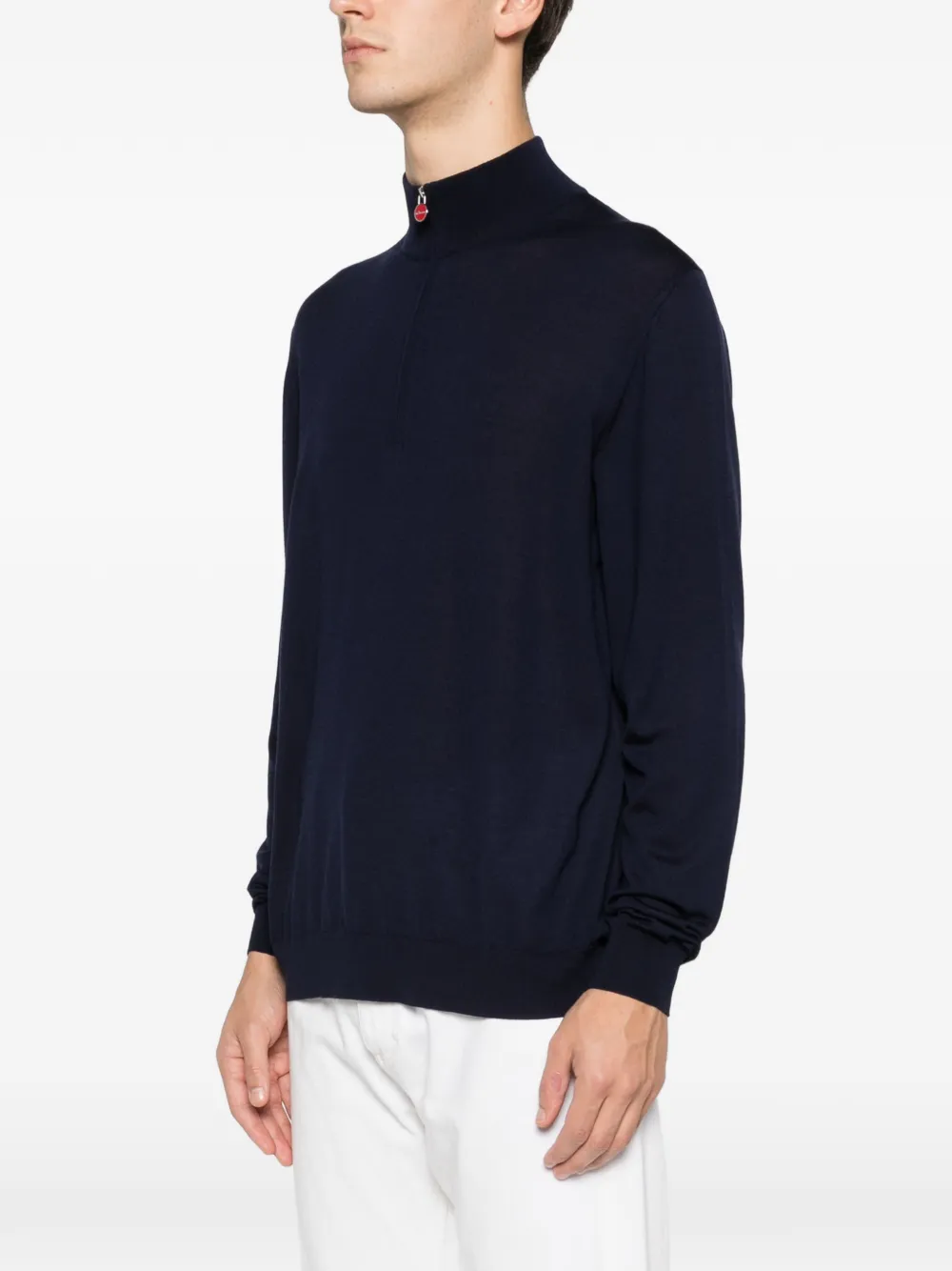 Kiton half-zip wool sweater Blauw