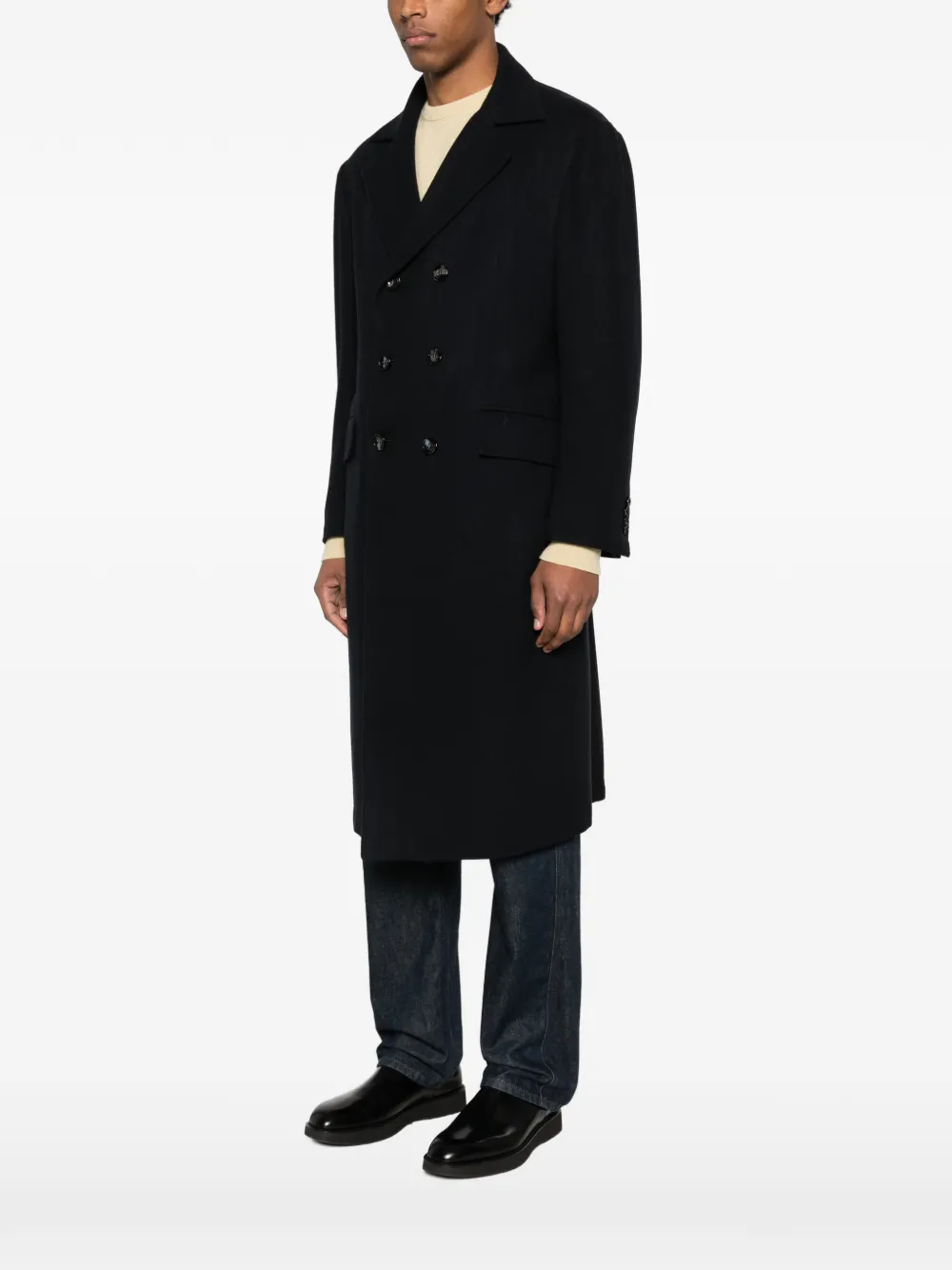  Kiton Double-breasted Coat - Black 