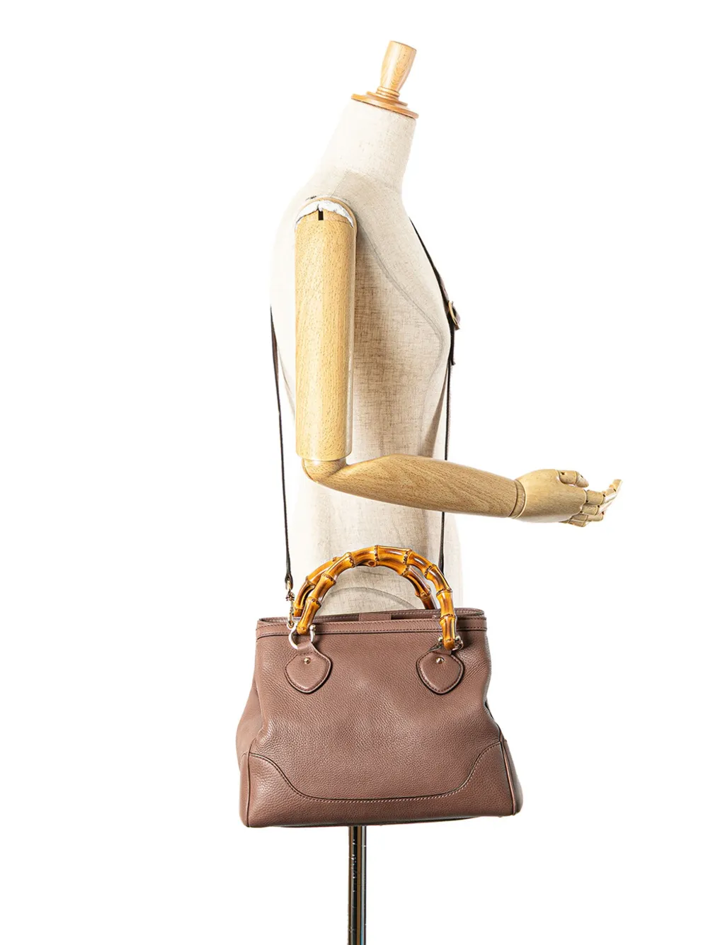 Pre-owned Gucci 2000-2015 Small Pebbled Calfskin Diana Bamboo Top Handle Tote Satchel In Brown