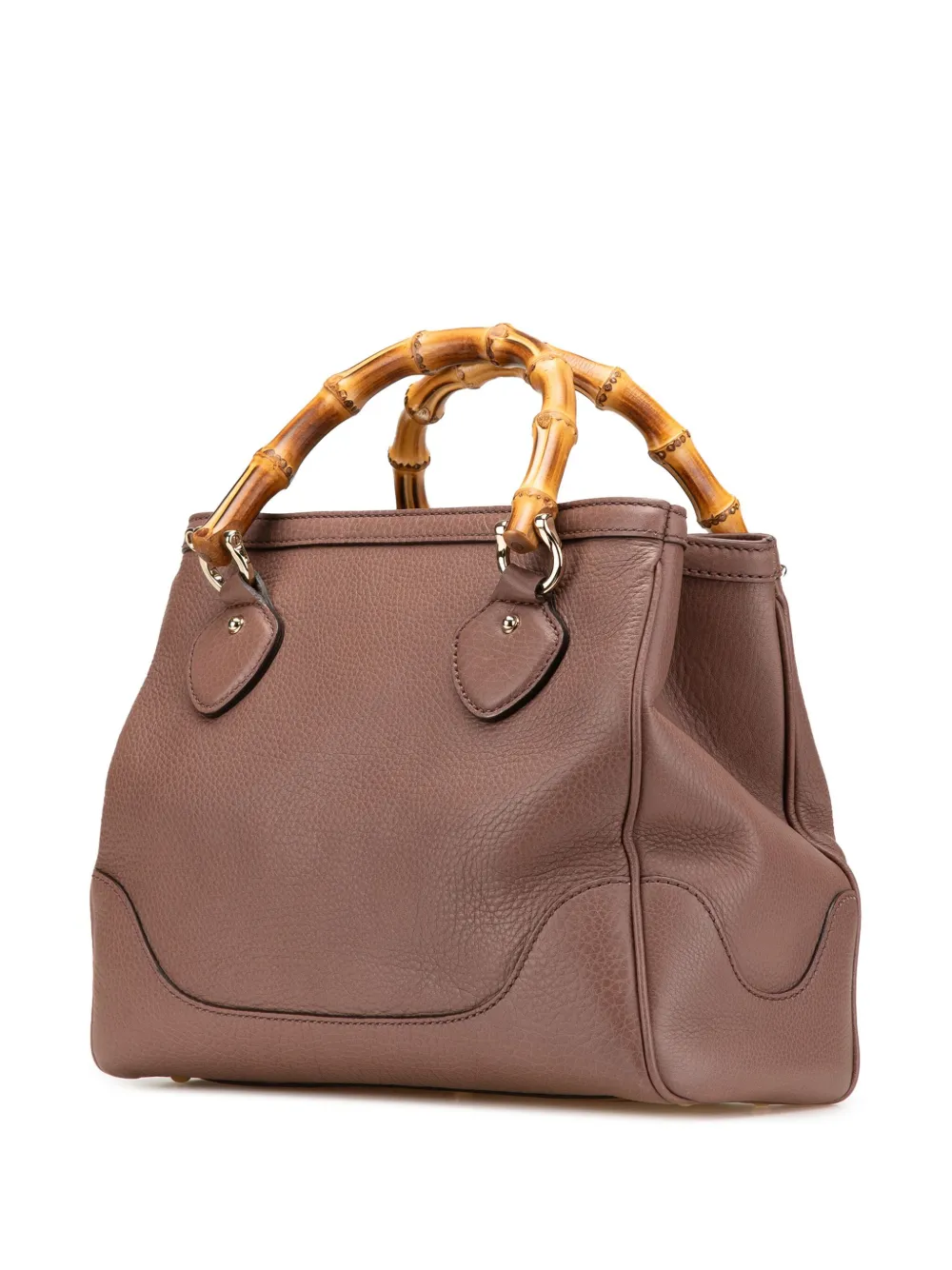 Pre-owned Gucci 2000-2015 Small Pebbled Calfskin Diana Bamboo Top Handle Tote Satchel In Brown