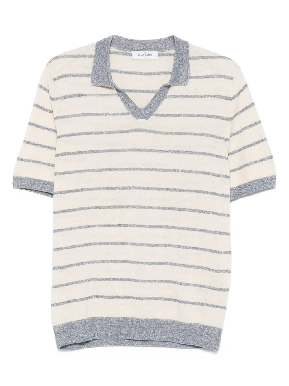 Gran Sasso striped V-neck linen T-shirt | Neutrals | Image 1