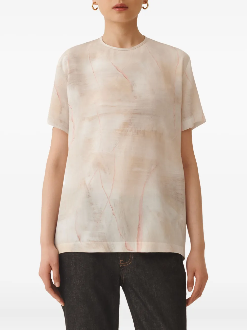 Fabiana Filippi T-shirt met marmer-print en korte mouwen Beige