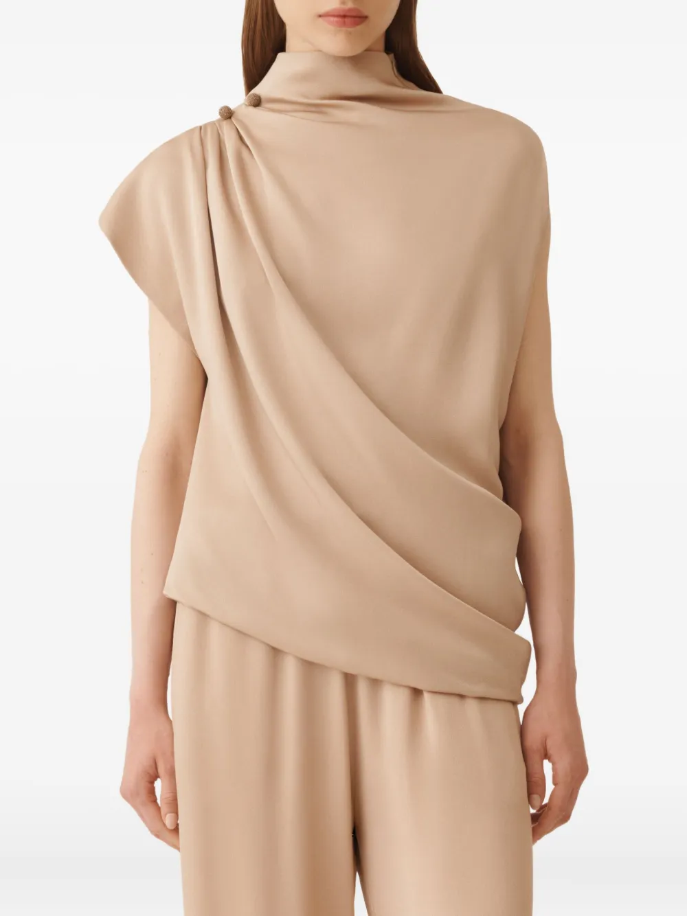 Fabiana Filippi draped high-neck blouse Beige