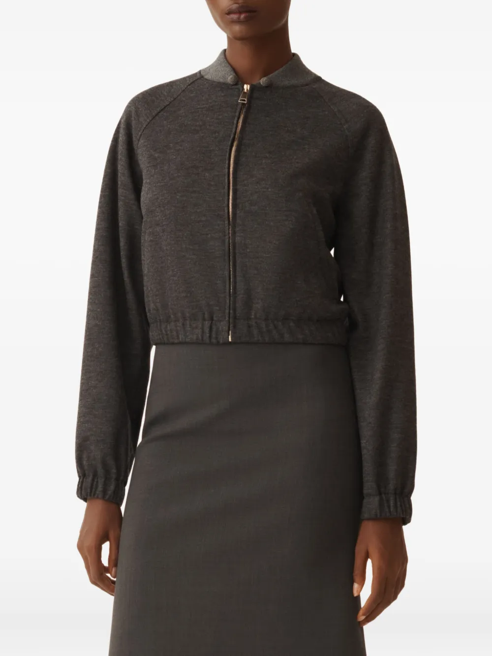Fabiana Filippi Zip-front Cropped Bomber Jacket In Brown