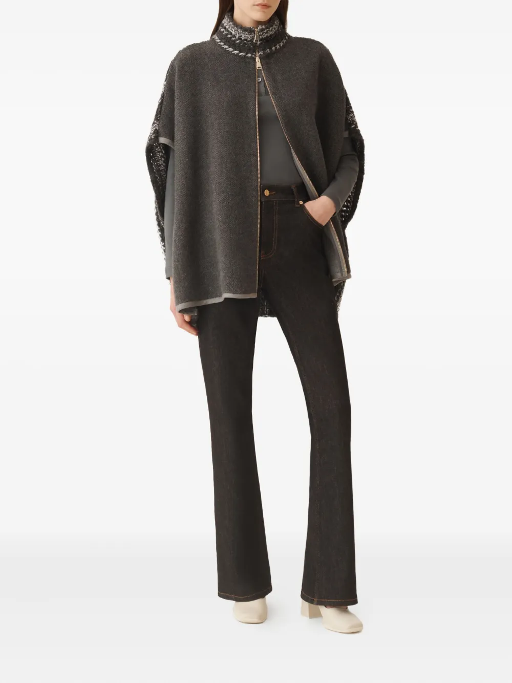 Fabiana Filippi Cape In Soft Double Chevron In Gray