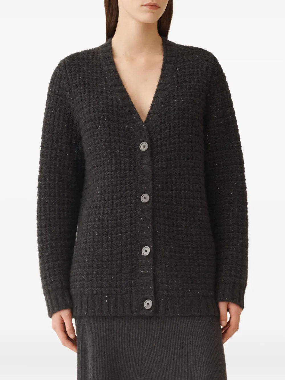 Fabiana Filippi Sequin-embellished Waffle-knit Cardigan In Black