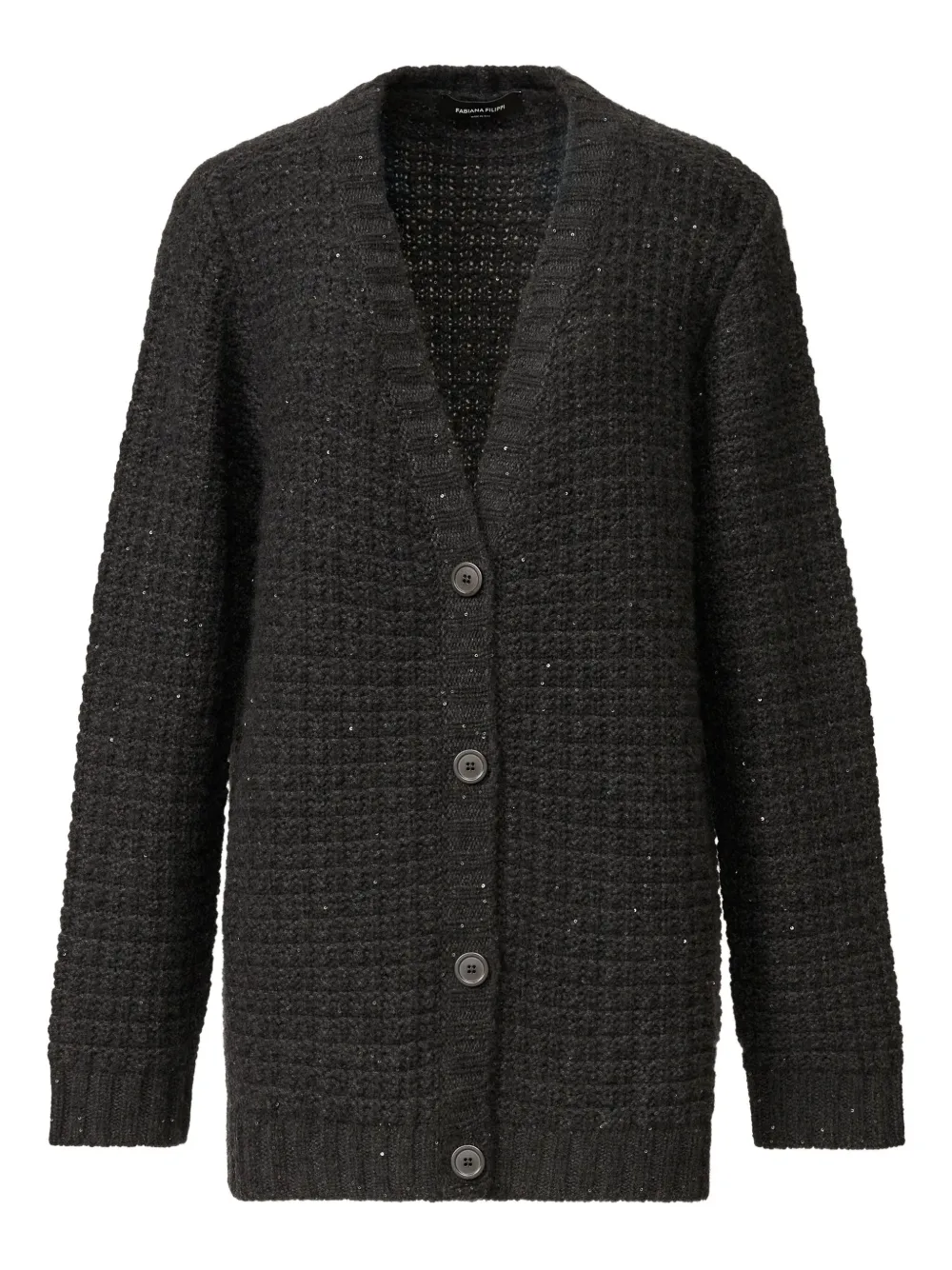 Fabiana Filippi Sequin-embellished Waffle-knit Cardigan In Black