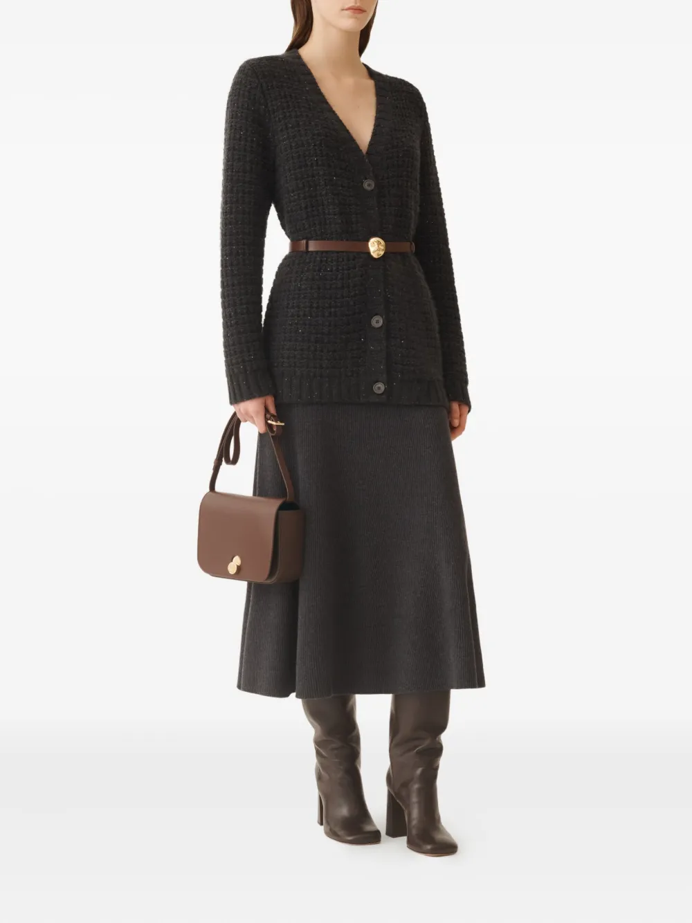 Fabiana Filippi Sequin-embellished Waffle-knit Cardigan In Black