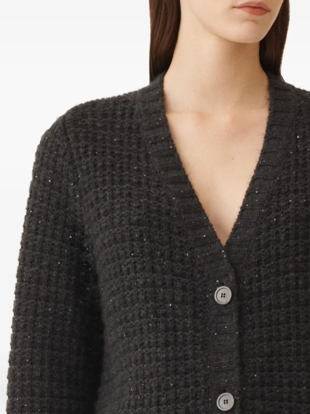 Fabiana Filippi Sequin-embellished Waffle-knit Cardigan In Black