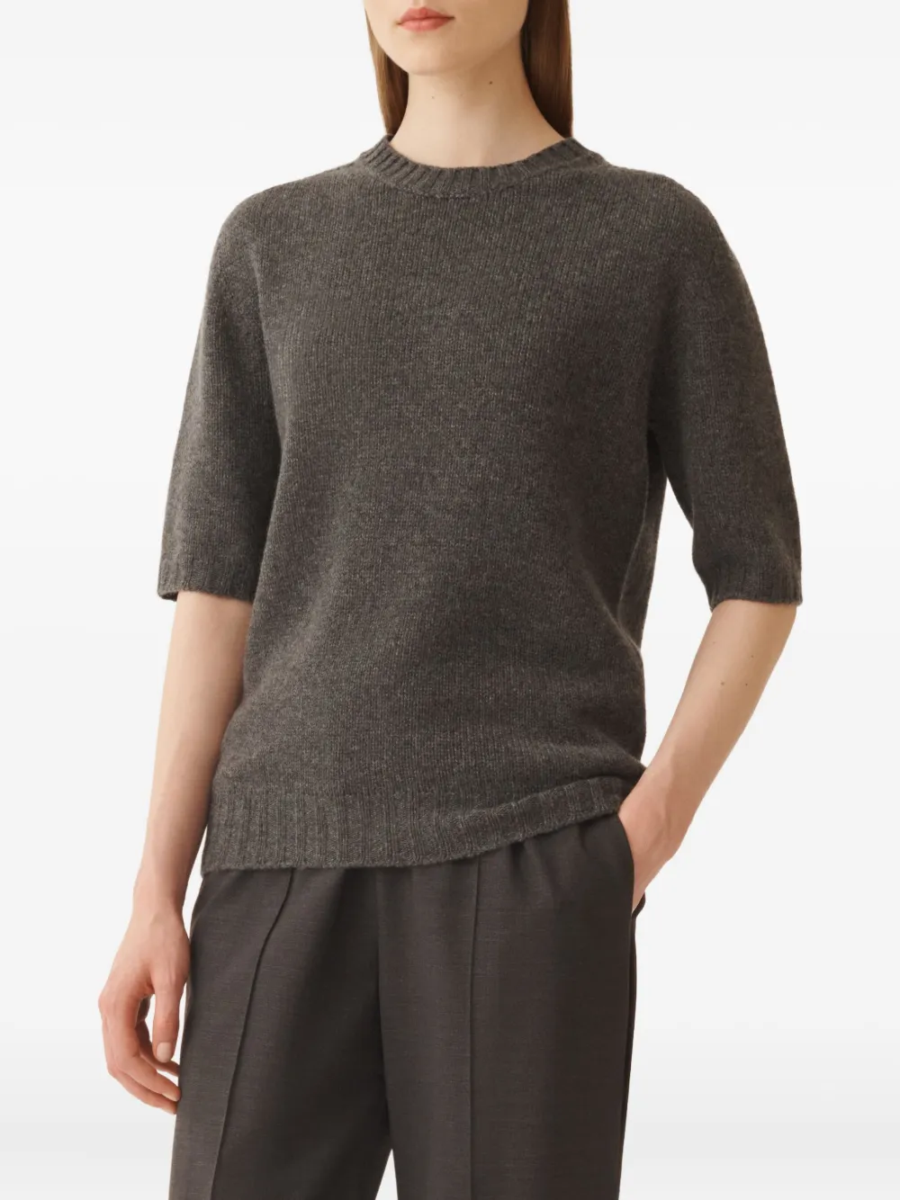 Fabiana Filippi Short-sleeve Crew-neck Sweater In Gray