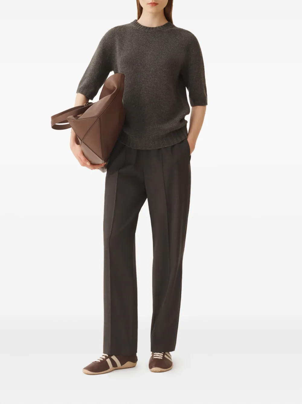 Fabiana Filippi Short-sleeve Crew-neck Sweater In Gray
