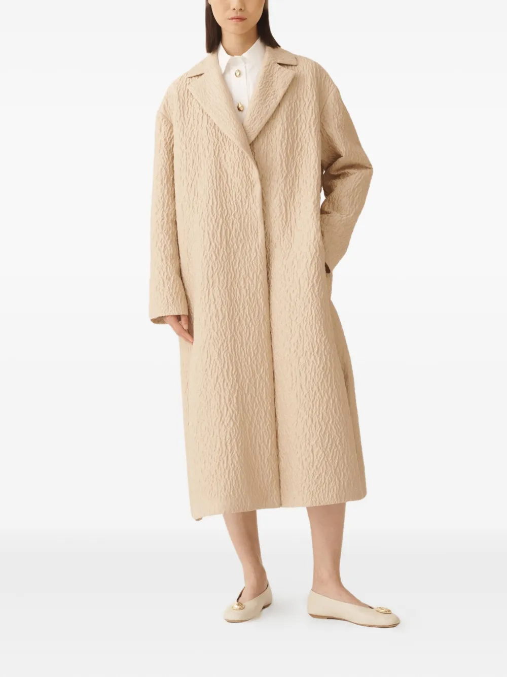 Fabiana Filippi Textured-effect Drawstring Single-breasted Coat In Neutral