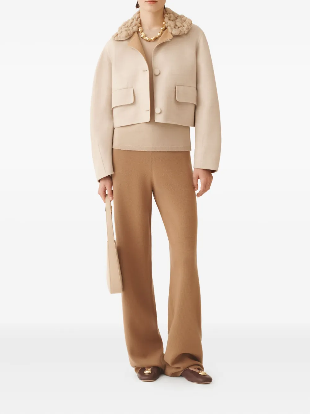 Fabiana Filippi Wollen jack met gebreide kraag Beige