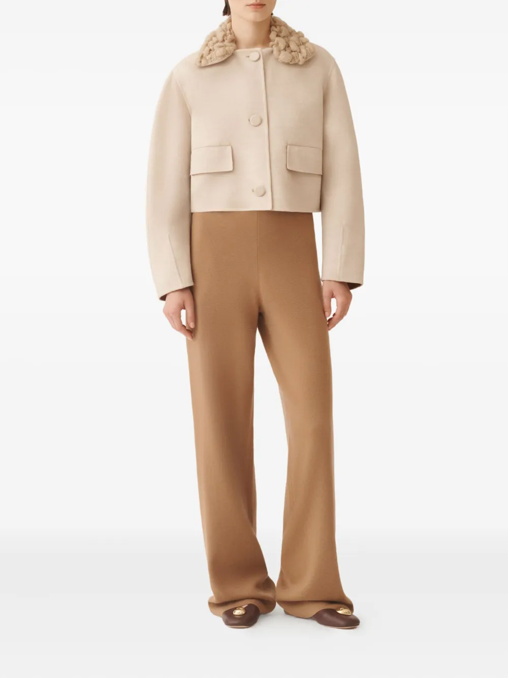 Fabiana Filippi Wollen jack met gebreide kraag Beige