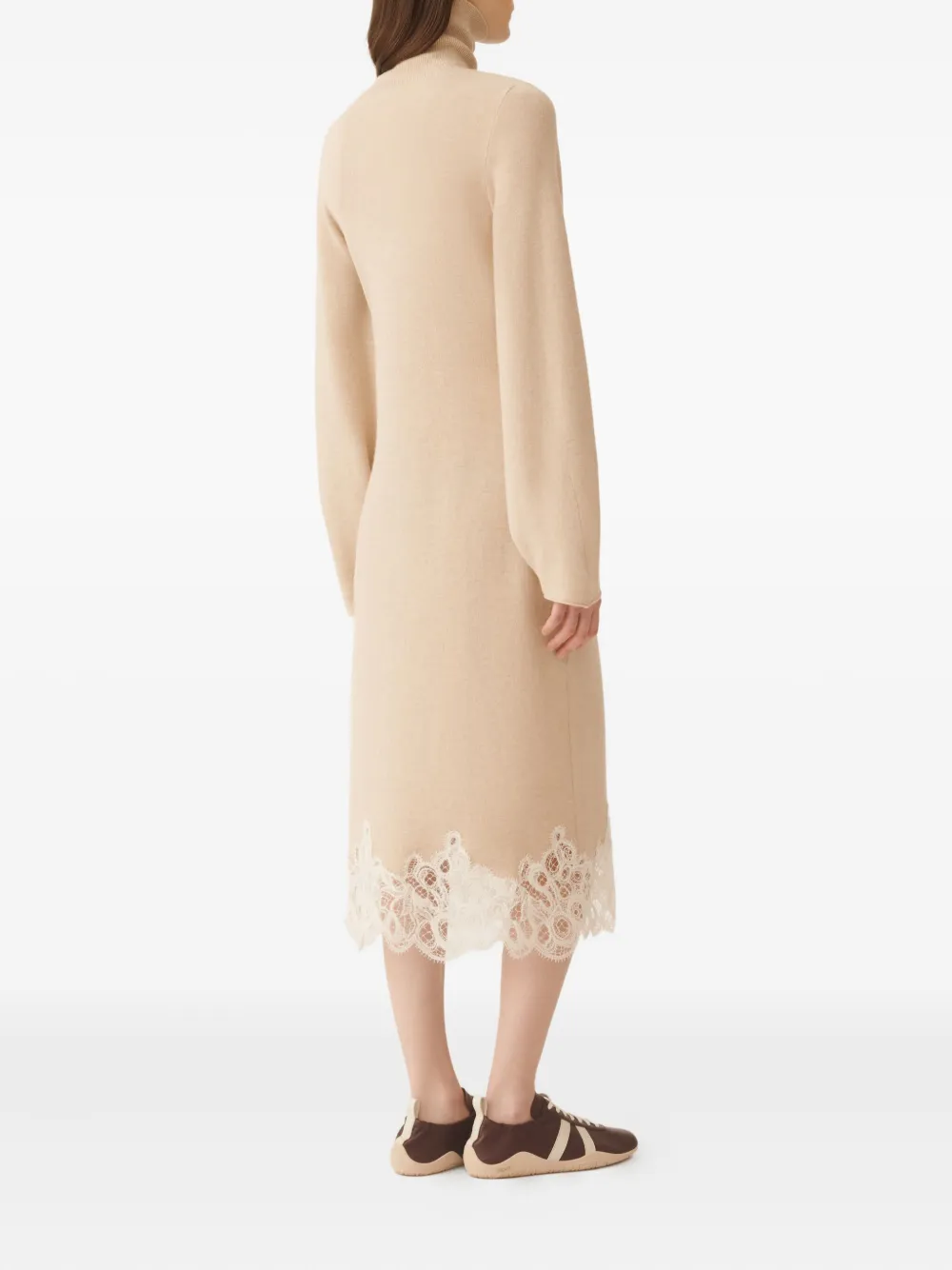Fabiana Filippi Jurk met col en kant Beige