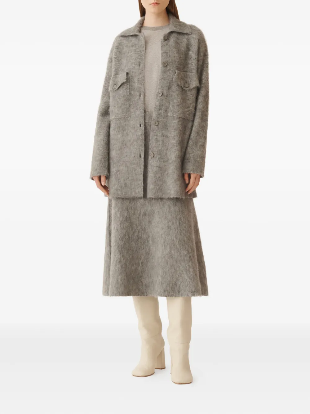 Fabiana Filippi Buttoned Collared Cardigan In Gray