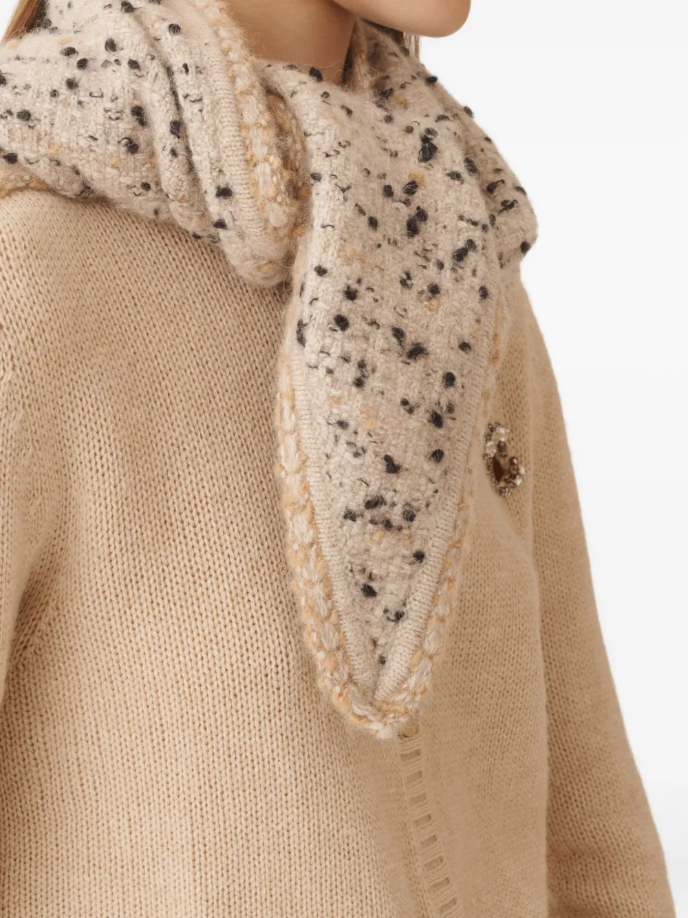 Fabiana Filippi Driehoekige sjaal met tweed afwerking Beige