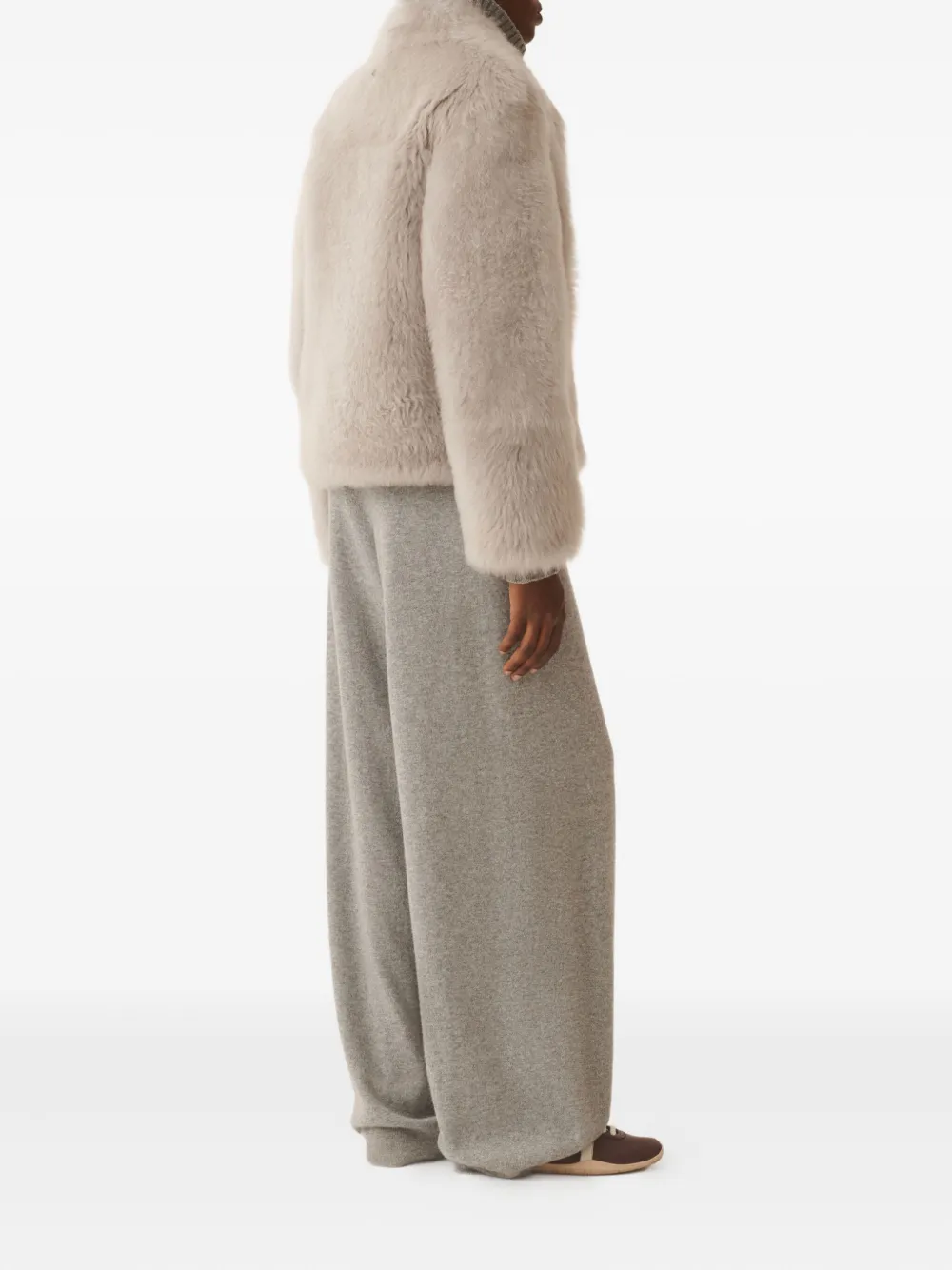 Fabiana Filippi Shearling Zip-front Jacket In Neutral
