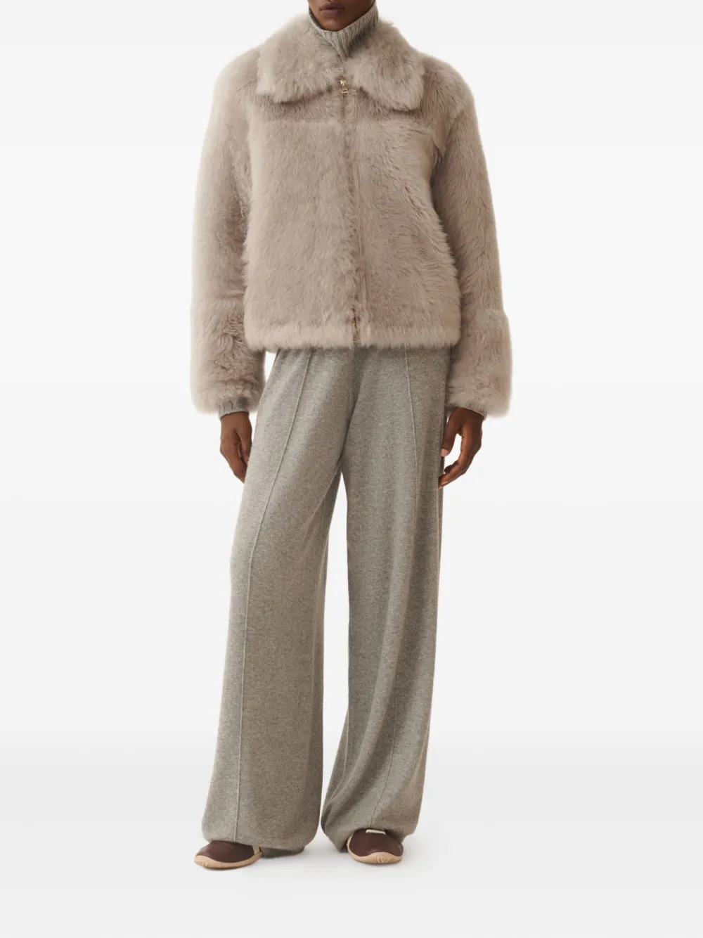 Fabiana Filippi Shearling Zip-front Jacket In Neutral