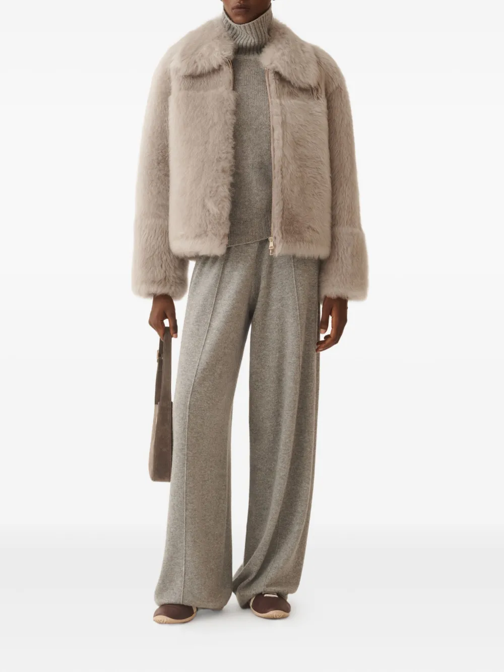 Fabiana Filippi Shearling Zip-front Jacket In Neutral