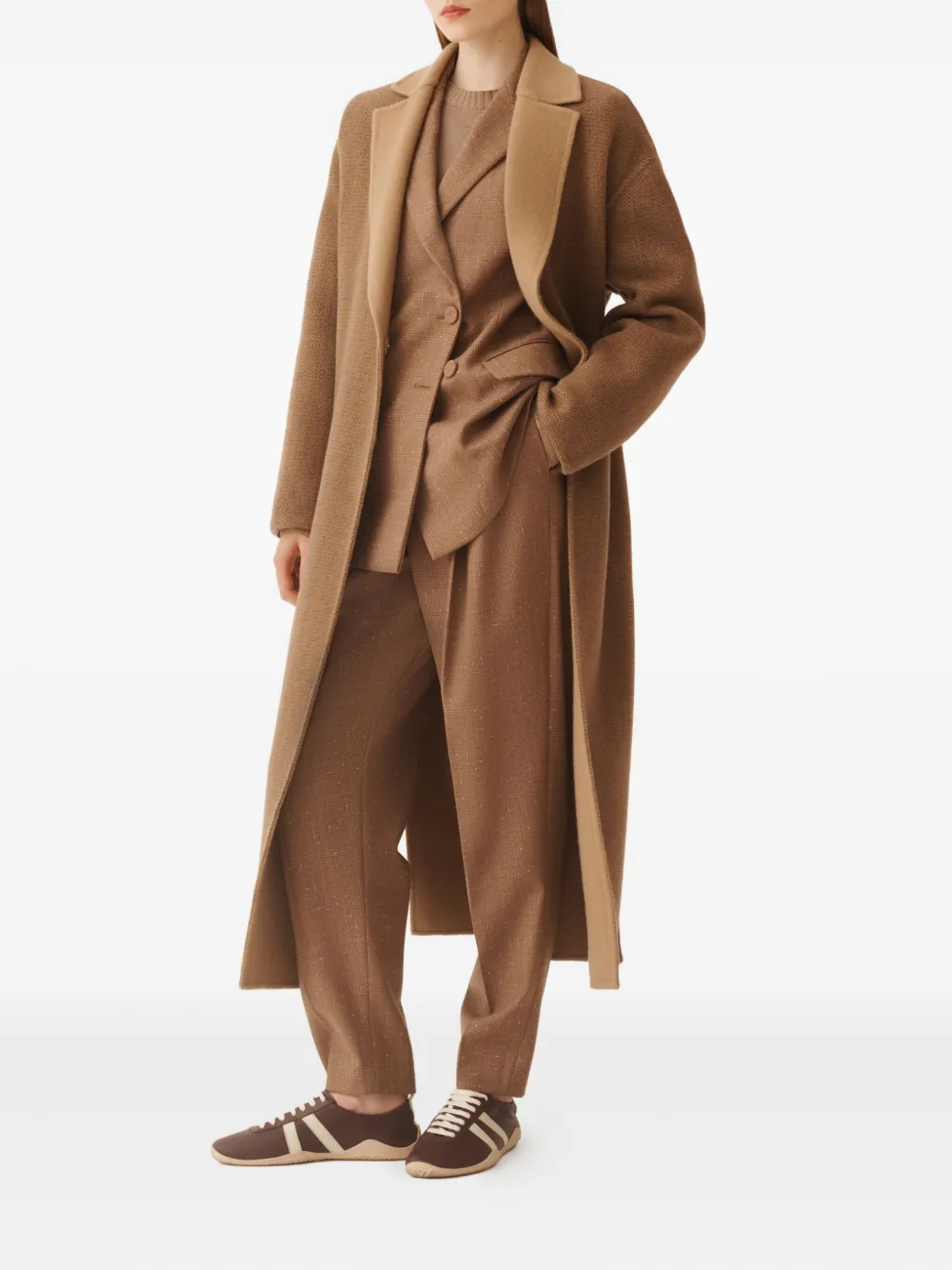 Fabiana Filippi Herringbone-pattern Coat In Brown