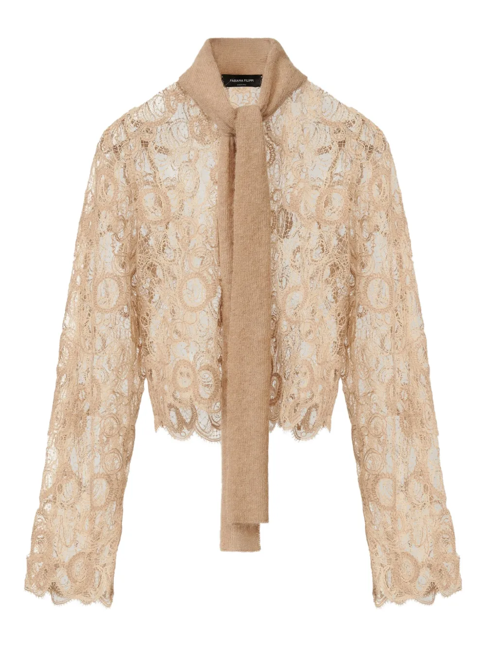 Fabiana Filippi macramé-lace tie-neck shirt Beige