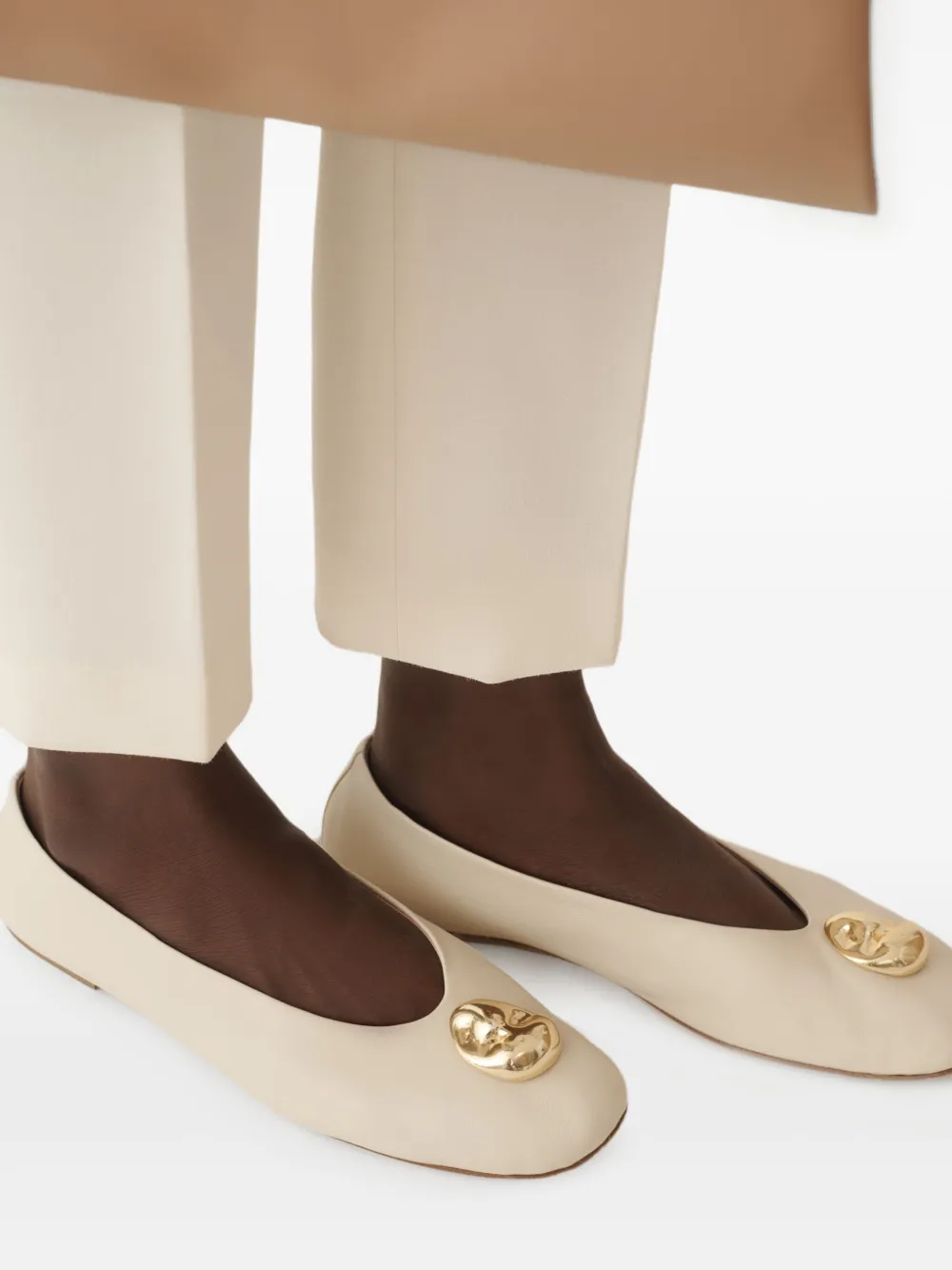 Fabiana Filippi leather embellished ballet flats White