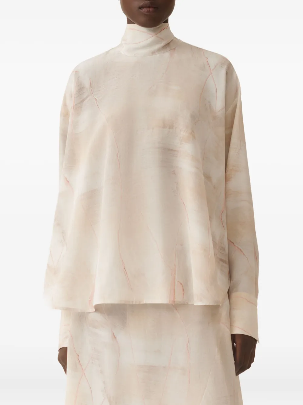 Fabiana Filippi Top met abstracte print en gestrikte hals Beige