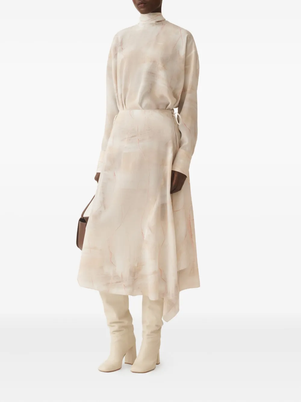 Fabiana Filippi Top met abstracte print en gestrikte hals Beige