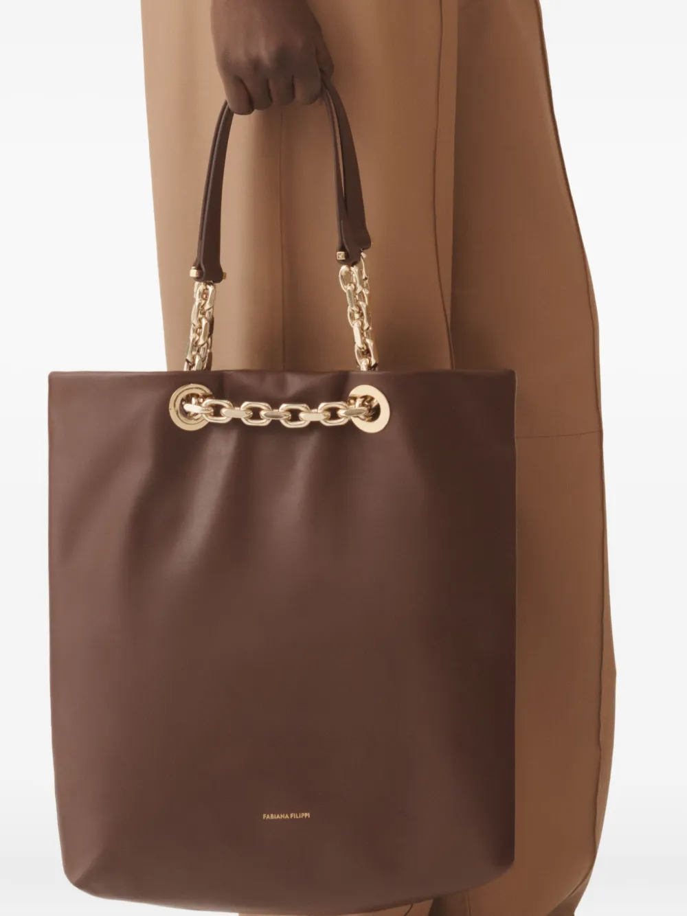 Fabiana Filippi Leren shopper Bruin