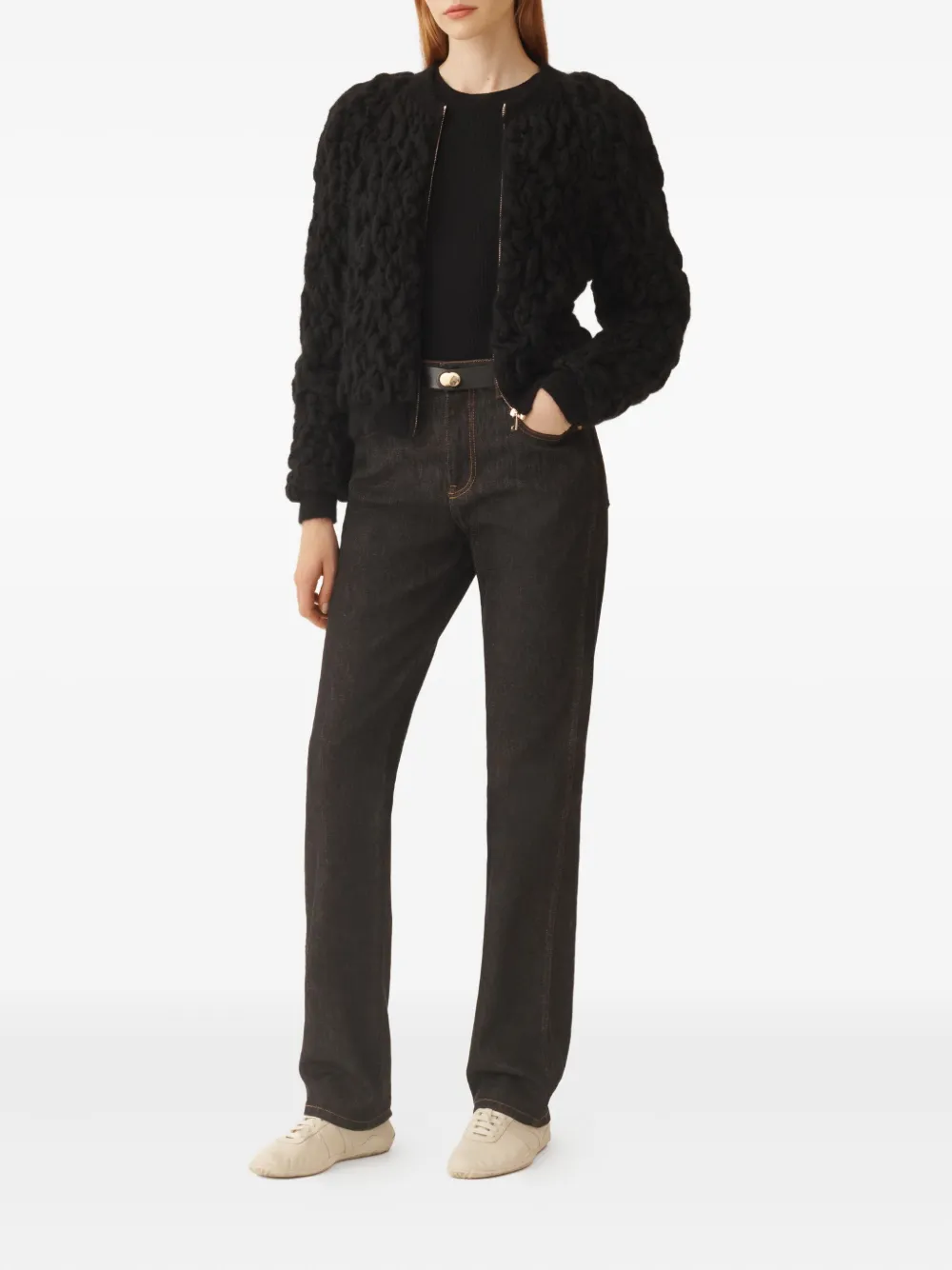 Fabiana Filippi Bubble-knit Zip-front Cardigan In Black