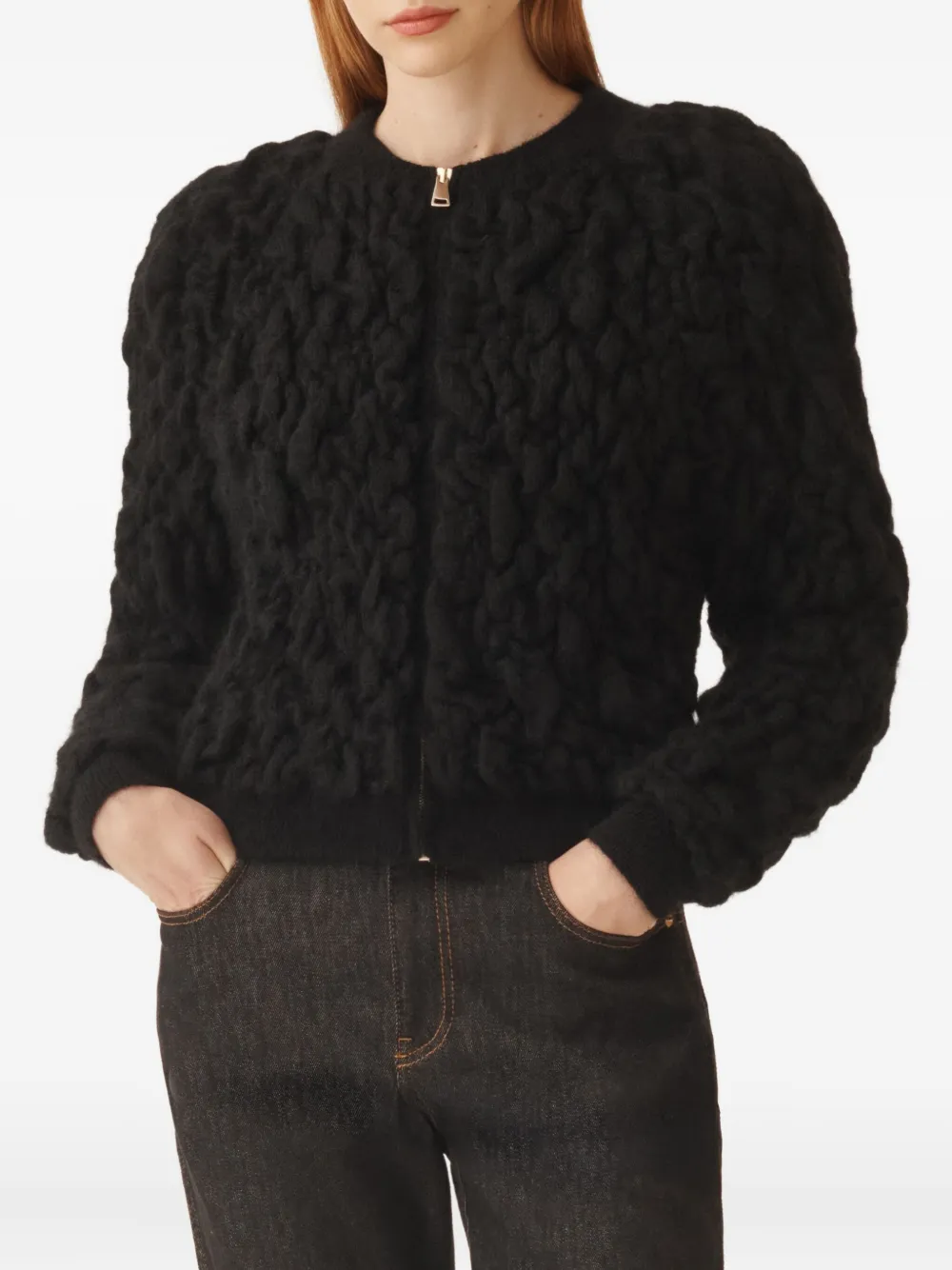 Fabiana Filippi Bubble-knit Zip-front Cardigan In Black