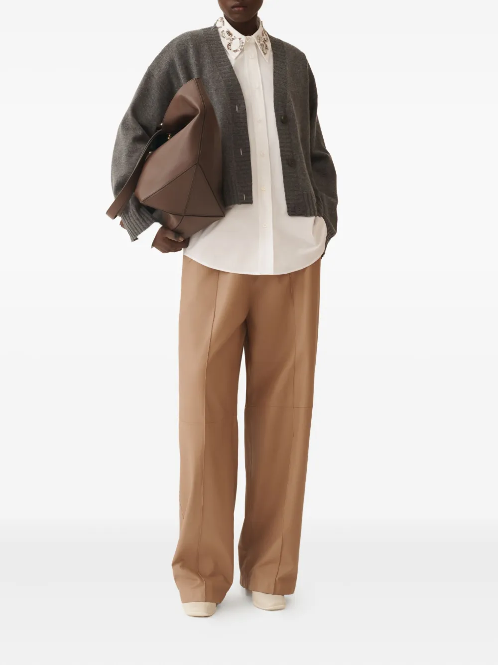Fabiana Filippi Leren broek met elastische taille Bruin