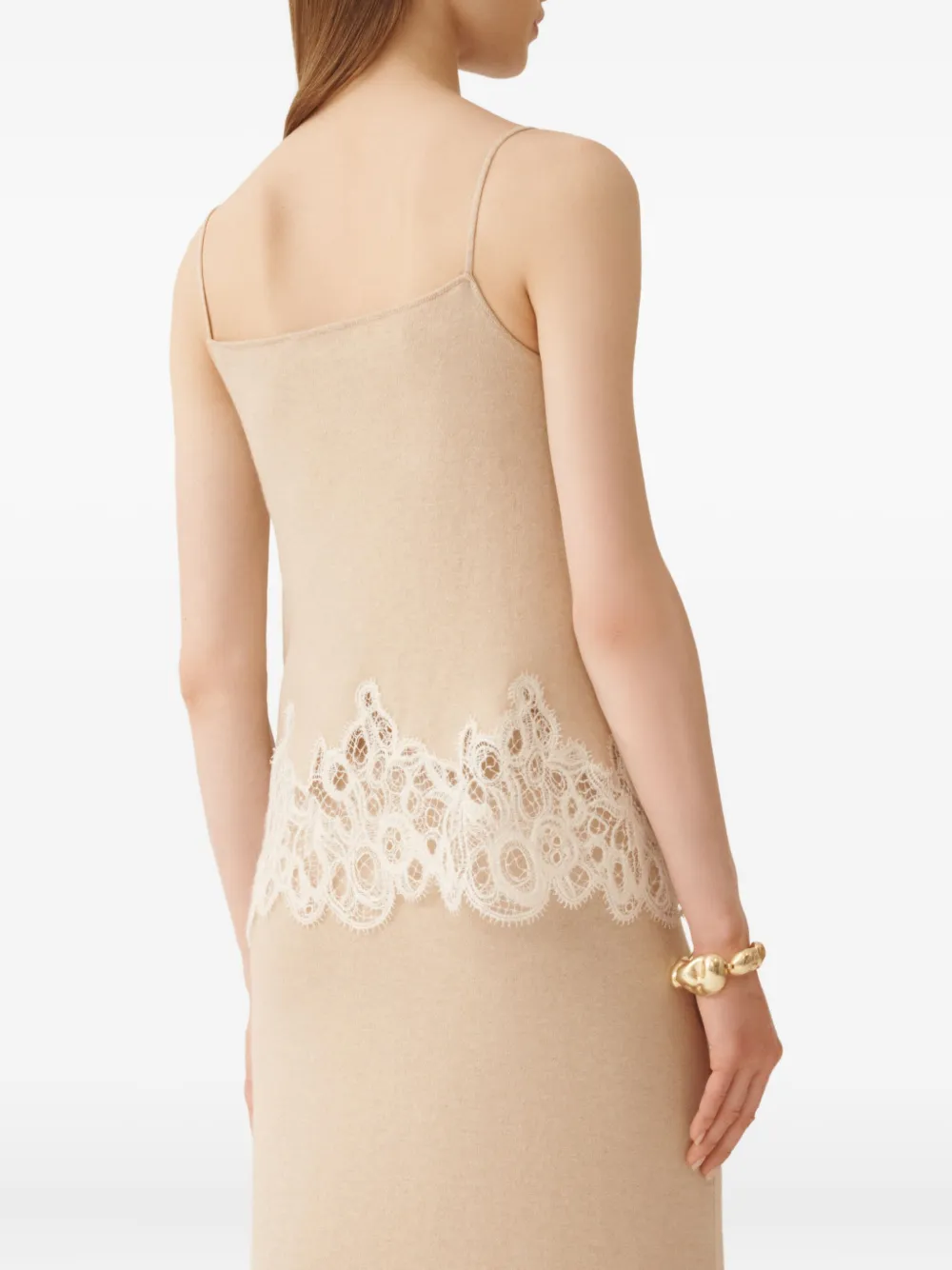 Fabiana Filippi Gebreide tanktop met kanten afwerking Beige