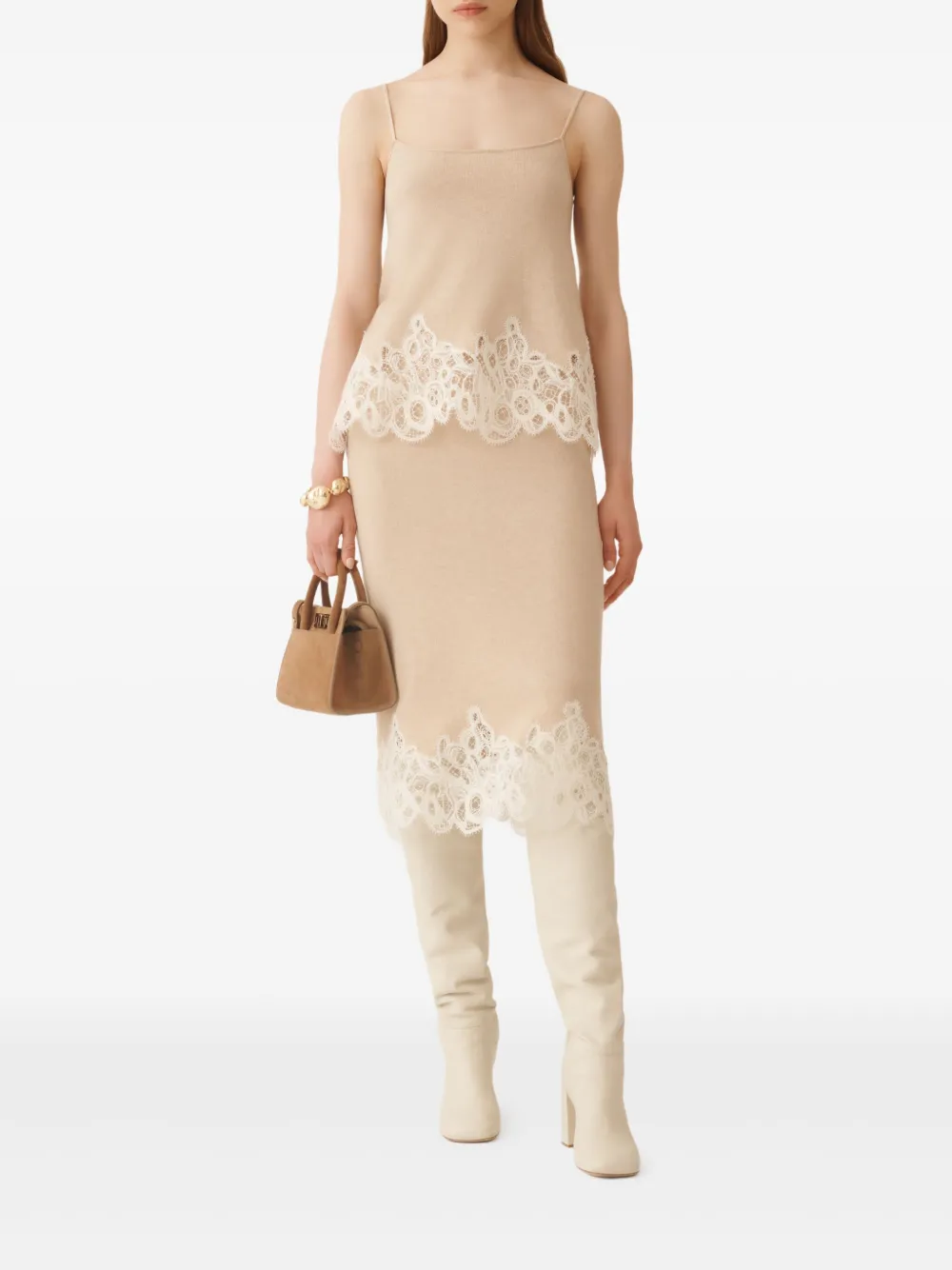Fabiana Filippi Gebreide tanktop met kanten afwerking Beige