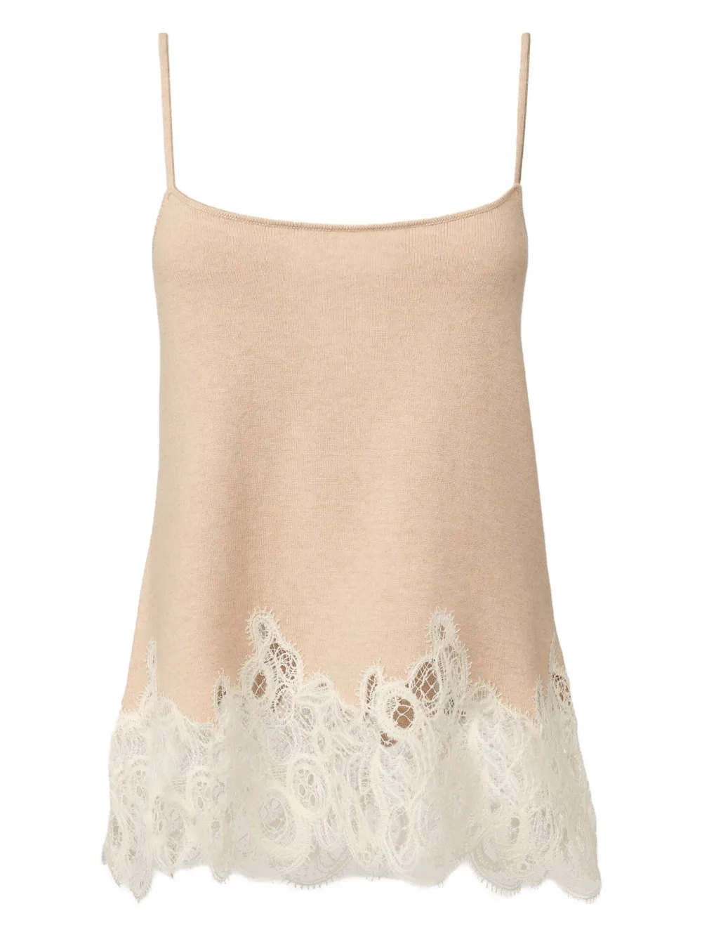 Fabiana Filippi Gebreide tanktop met kanten afwerking Beige