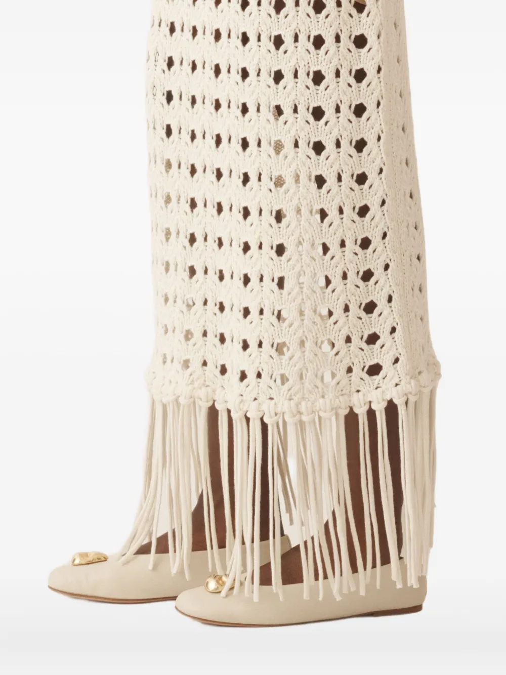 Fabiana Filippi Open-knit Fringed Long Skirt In Neutral