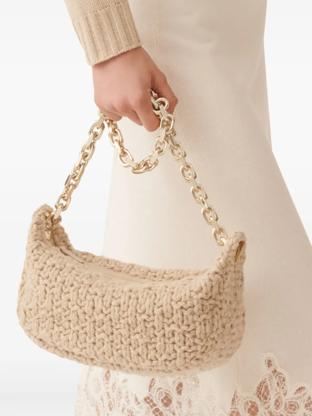 Fabiana Filippi Gebreide schoudertas met kettingband Beige