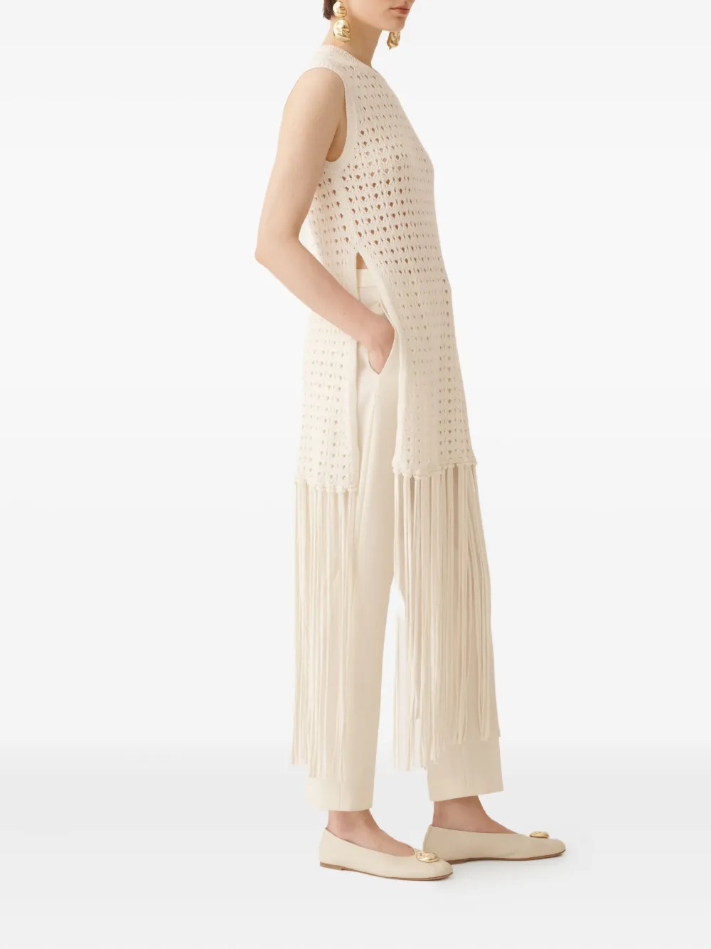 Fabiana Filippi Gehaakte top met franje Beige