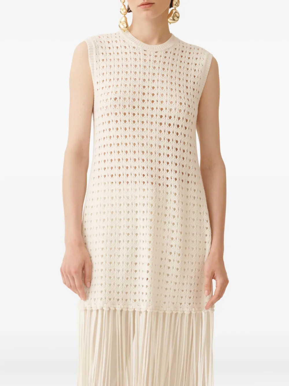 Fabiana Filippi Gehaakte top met franje Beige