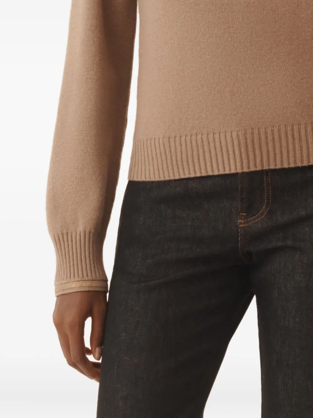 Fabiana Filippi Ribbed-cuff Round-neck Sweater In Gold