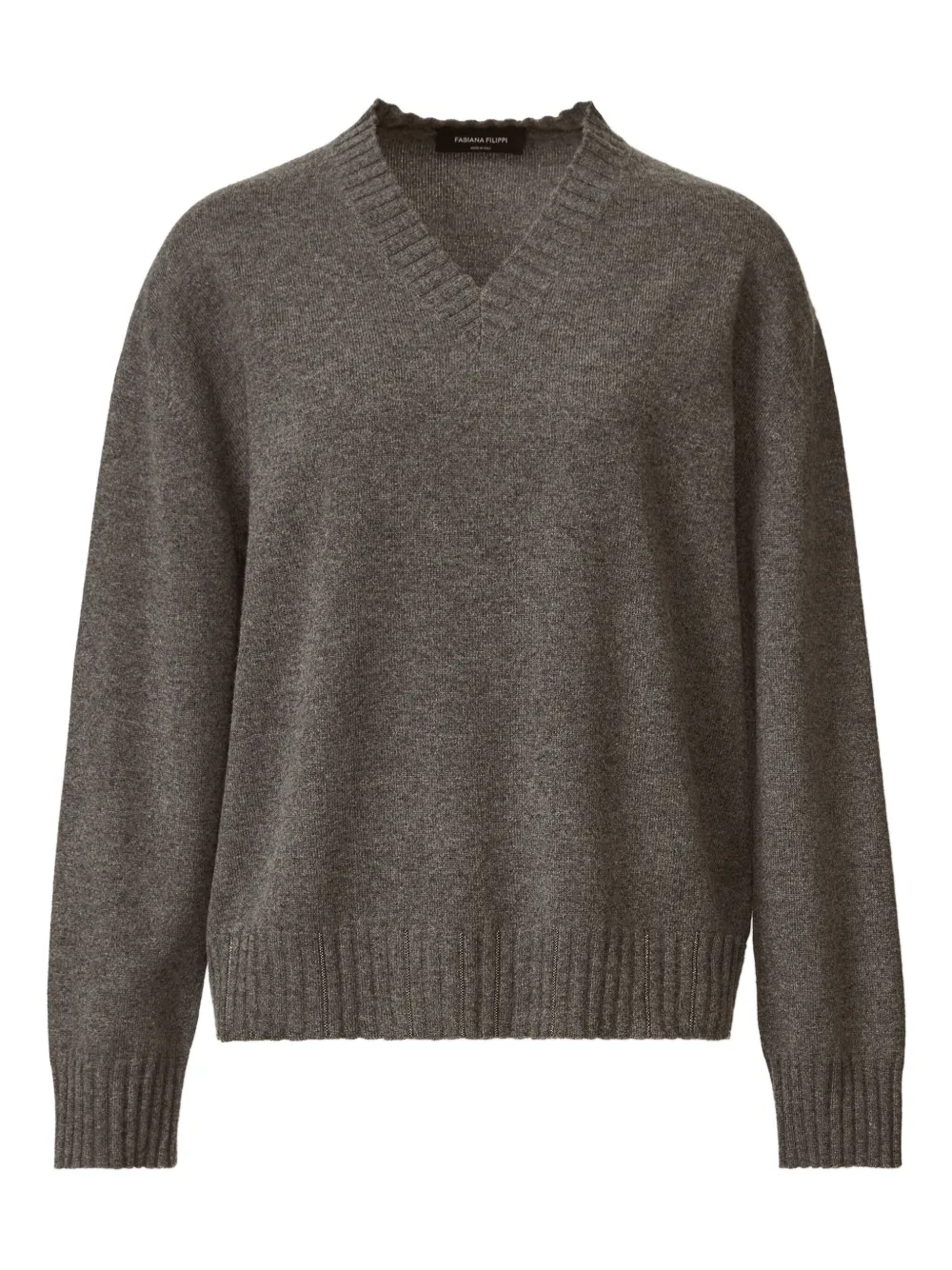 Fabiana Filippi Trui met V-hals en geribbelde afwerking Grijs