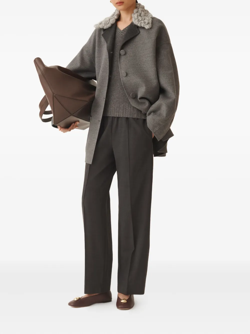 Fabiana Filippi Trui met V-hals en geribbelde afwerking Grijs