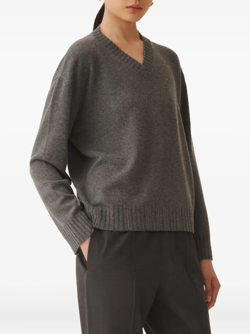 Fabiana Filippi Trui met V-hals en geribbelde afwerking Grijs
